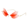 Fashionable dragonfly wing sunglasses with red lenses and slim gold metal frame - Red White Gradient