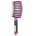 Pink curved boar bristle hairbrush with ergonomic anti-slip handle for volume styling - With Boar Bristle / Gray Handle Pink (with Boar Bristle)