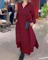 Long sleeve V-neck wine red maxi dress with side slits and casual loose fit - S / Tops / Burgundy
