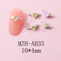 Macro detail of AB iridescent heart nail charms with silver wing frame, size 10x4mm - Pink and Green Style (AB35) / 10 Pieces Pack