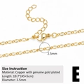 Detailed size view of gold-plated Figaro chain necklace with lobster clasp and metrics - Style E (2.5mm Figaro Chain/45+5cm)