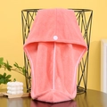 Absorbent pink coral fleece hair drying towel wrap with white securing button - Solid Pink