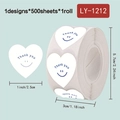 Rotolo da 500 adesivi a cuore Thank You con smiley blu per confezioni regalo - Bianco con Thank You blu