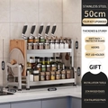 Double-tier stainless steel kitchen rack with knife holder and cutting board stand - Double Layer 50cm + Knife Rack + Cutting Board Rack + Hooks