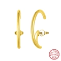 Minimalist C-shape 925 sterling silver stud earrings with 18k gold plated finish - Gold Earrings SE388-14K / Gold
