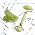 Natural green jade facial roller and gua sha set for skincare routine massage - Green 2-Piece Set / Green