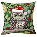 Detail of Christmas owl throw pillow cover with watercolor print on square cushion case - Pattern 8 / 45*45cm Short Plush Single Sided Without Core