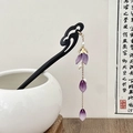 Classic black wooden hair pin with purple petal tassels and white pearls for Hanfu - 2# Purple Flower Pearl Tassel (Sandalwood)