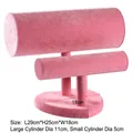 Pink velvet double T-bar jewelry stand for bracelets and headbands with heart base - Heart-Shaped Headband Stand / Pink