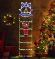 Detail of Santa climbing LED light ladder with neon bell and festive gift boxes - Bell [Multicolor Light]