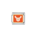 Charm modulare italiano in acciaio inox con segno zodiacale Toro in smalto arancio e rosa - Toro (Y238)