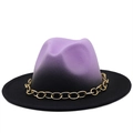 Detail of gold metal chain on gradient purple to black wide-brim wool felt fedora hat - M (56-58cm) / Purple Black Gradient