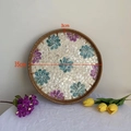 35cm round rattan tray with floral shell mosaic and purple flower pattern - Blue & Purple / Large 35*3cm
