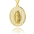 Macro detail of gold-plated Virgin Mary pendant with intricate honeycomb texture - Pendant Only (Without Chain) Honeycomb Hollow Virgin Mary (ZYN-DMK599G)