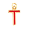 Golden rimmed letter T pendant with red enamel inlay for a personalized necklace - Red - Letter T
