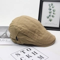 Retro khaki cotton beret hat with adjustable side metal buckle in vintage casual style - Khaki