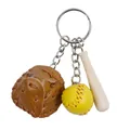 Mini sports baseball keychain with brown glove, yellow ball and wooden bat pendant - Small Yellow Ball and Glove Set / Khaki
