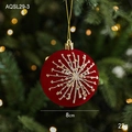 Boule de Noël rouge floquée de 8cm avec flocon en paillettes dorées sur fond festif - Rayures Radiales