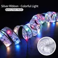 Cinta de Navidad LED plateada con luces RGB de colores y patrones de estrellas decor - 4m 40 LEDs + Caja de Batería / Cinta Plateada Luz Multicolor