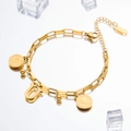Gold stainless steel coin bracelet with Elizabeth II charm and letter U pendant detail - Letter U