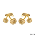 Orecchini a ciliegia in acciaio inossidabile 316 dorato con zirconi brillanti - Orecchini a Ciliegia Dorati (KD3356)