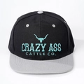 Detailed close-up of premium embroidery featuring longhorn cattle and text on snapback cap - Adjustable / Black and Gray