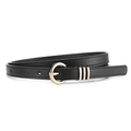 Minimalist black PU leather belt for women with elegant golden C-buckle on white background - Black