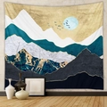 Modern abstract mountain tapestry with golden texture and blue peaks for wall decor - Modern Abstract Blue Mountains (GT428-14)