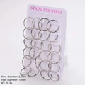 Silver 1.6mm stainless steel hoop earrings in 12-pair pack with 18mm inner diameter - 18mm / Steel