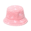 Dettaglio del cappello alla pescatora rosa in pile con ricami a farfalla bianchi - Rosa