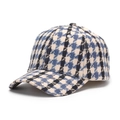 Detail of blue houndstooth baseball cap with gold emblem and black stripe texture - Blue White Houndstooth (B)