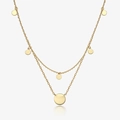 S925 sterling silver layered necklace with polished circular discs on double gold chain - Gold - Disc Necklace Set