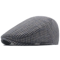 Klassieke platte pet van grijs en blauw wol tweed met pied-de-poule voor de winter - Lichtgrijs