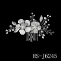 Elegant bridal hair comb with silver leaves, white pearls and sparkling rhinestones - Silver Rhinestone Artificial Pearl Alloy Leaf Hair Comb (HS-J6245)