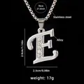 Silver letter E pendant necklace with rhinestones and 70cm stainless steel chain - Letter E + 70cm Chain