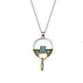 Silver necklace with rectangular turquoise moonstone pendant and gold drop detail - Bullet Pendant
