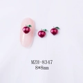 Detailed view of 8x8mm peach metal nail art charms with pink finish and green leaf - Metallic Rose Pink Peach (White K Base) (8347)