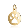 Polished gold stainless steel hollow dog paw pendant with open jump ring connector - 12*17mm / Gold