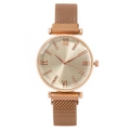 Rose gold women's watch with Roman numerals, rhinestone markers and mesh band - Rose Gold