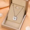 Collier trèfle à quatre feuilles magnétique en argent avec incrustation de nacre - 9219-Argent