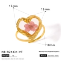 Macro detail of heart-shaped stainless steel ring with real pink dried flower inlay - Cherry Pink Heart Dried Flower Style (NB-R24434-YT)