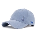 Distressed light blue denim baseball cap featuring 1999 embroidery and ripped details - Color 8 (Light Blue Blue 1999)