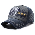 Cappellino da baseball vintage blu navy e grigio con ricami e finitura consumata - M(56-58cm) / Blu navy