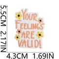 Detail view of 5.5cm embroidered patch with Your Feelings Are Valid text and small flowers - No.4-Your Feelings Are Valid (C18ZM-068-04)