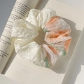 Chouchou vintage à carreaux avec bordure en dentelle blanche, orange et verte - Chouchou Plissé Orange