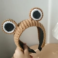 Brown knitted frog eyes headband with funny handmade design and anti-slip lining - Basic Style / Brown