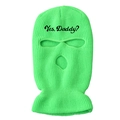 Neon green knitted 3-hole ski mask with Yes Daddy text embroidery for winter warmth - One Size / Green