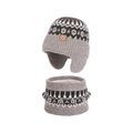 Winter knitted hat and neck warmer set in grey Nordic pattern with warm fleece lining - Khaki