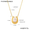 Collar de herradura de acero de titanio dorado con perla blanca y cadena fina - Colgante de Herradura / Dorado