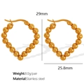 Golden stainless steel V-shaped beaded hoop earrings with size and weight dimensions - V-Shaped Beaded Outline Style (Gold Earrings EH451)